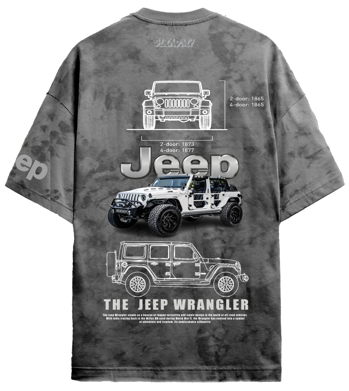 Grantiro Jeep Wrangler T-shirt from the Whimsical Wheels collection – premium unisex streetwear inspired by the legendary off-road SUV.