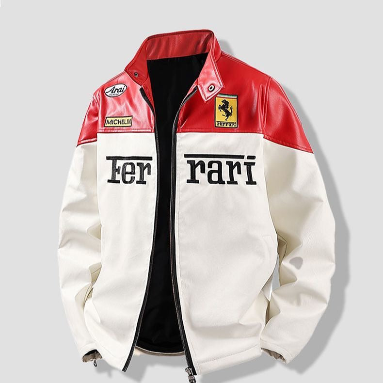 Ferrari White & Red Leather Jacket | Maison FERAÏA Luxe Edition