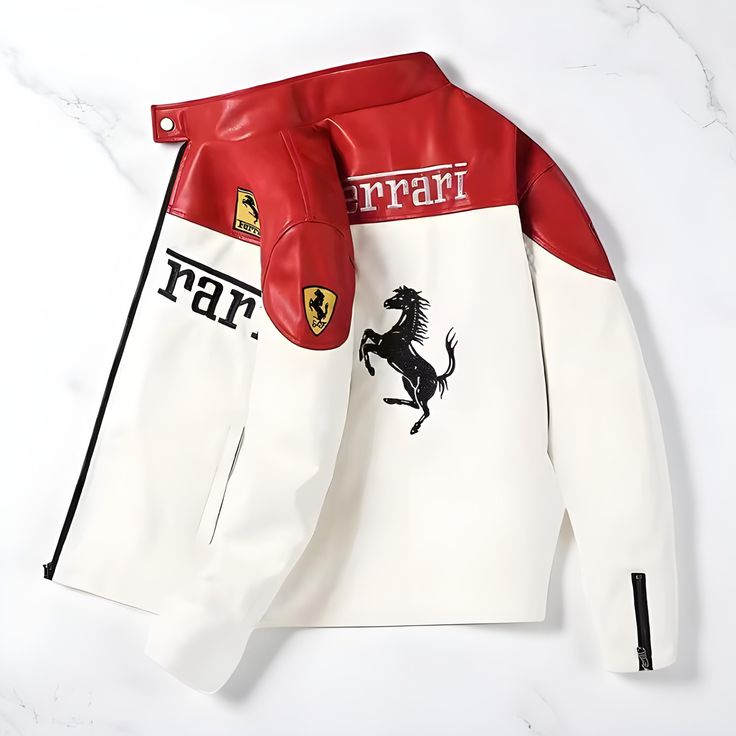 Ferrari White & Red Leather Jacket | Maison FERAÏA Luxe Edition