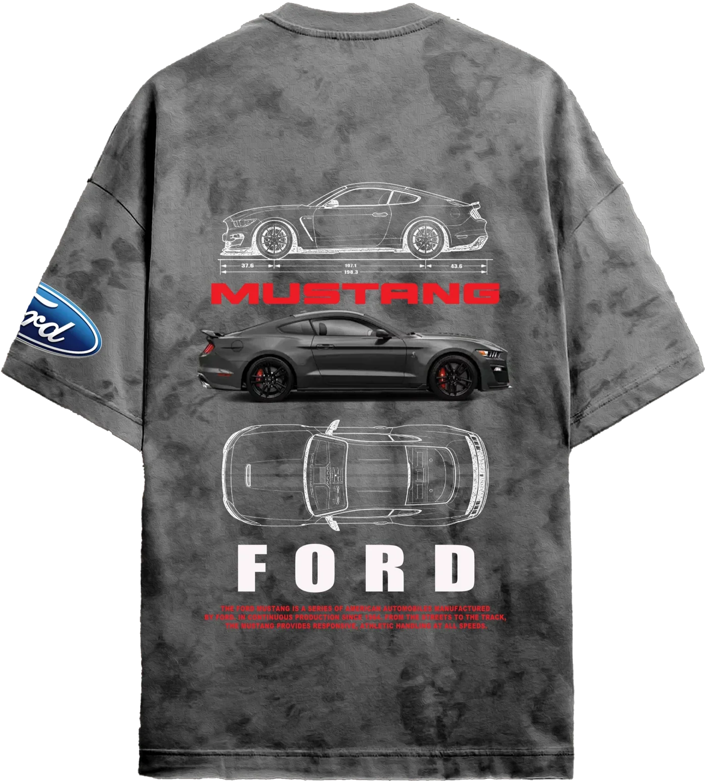 Grantiro Ford Mustang T-shirt from the Whimsical Wheels collection – premium unisex streetwear inspired by the iconic American muscle car.