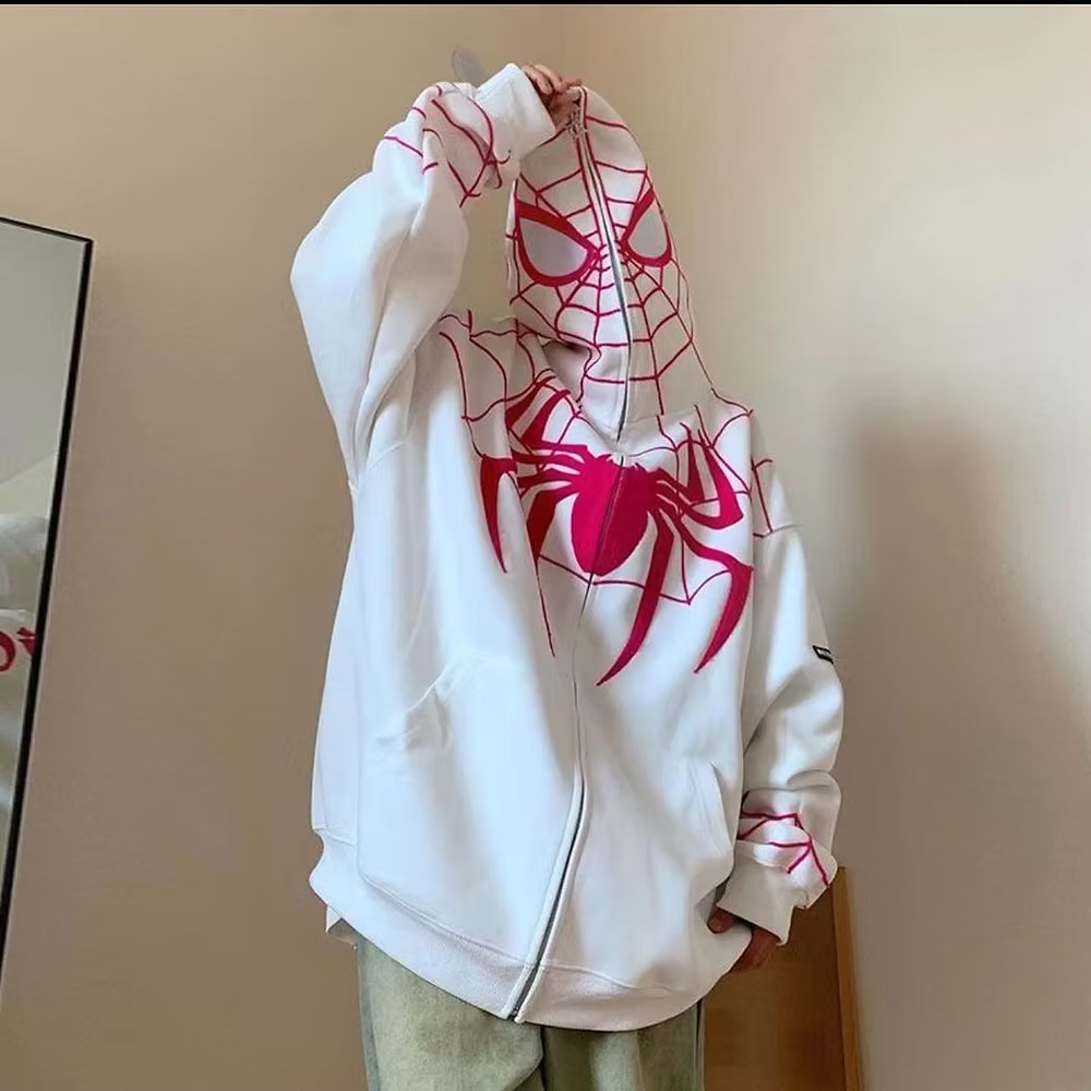 Spider Web Zip-Up Hoodie — Ivory / Rose (Limited Edition)