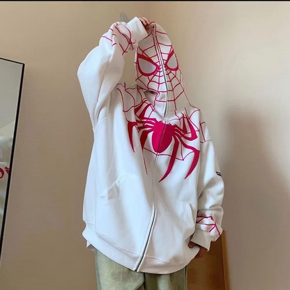 Spider Web Zip-Up Hoodie — Ivory / Rose (Limited Edition)