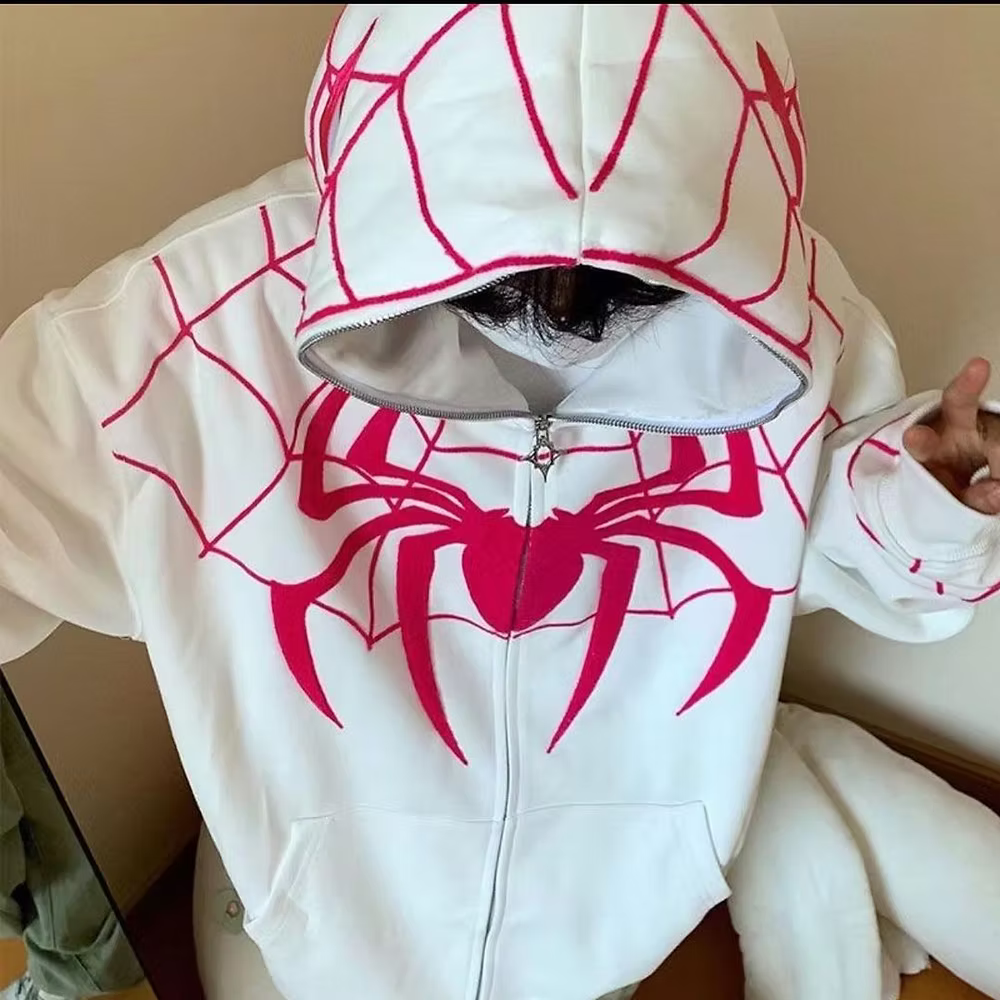 Spider Web Zip-Up Hoodie — Ivory / Rose (Limited Edition)