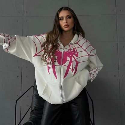 Spider Web Zip-Up Hoodie — Ivory / Rose (Limited Edition)