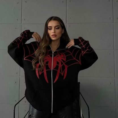 Spider Web Zip-Up Hoodie - Black -(Limited Edition)