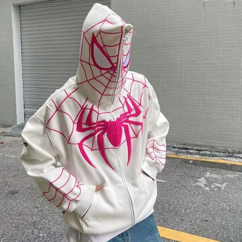Spider Web Zip-Up Hoodie — Ivory / Rose (Limited Edition)