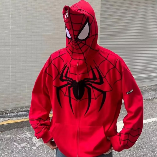 Spider Web Zip-Up Hoodie — Crimson / Black (Limited Edition)