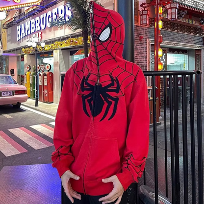Spider Web Zip-Up Hoodie — Crimson / Black (Limited Edition)