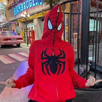 Spider Web Zip-Up Hoodie — Crimson / Black (Limited Edition)