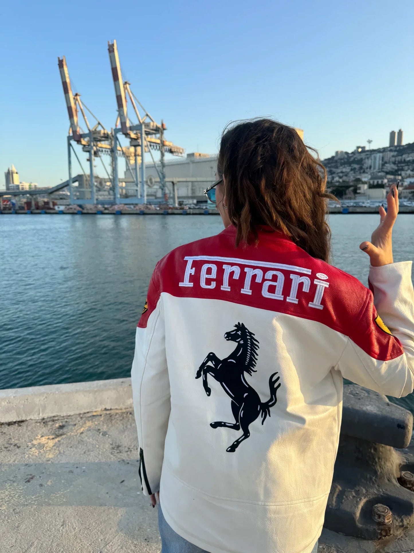White & Red Ferrari Leather Jacket | Maison FERAÏA® F1 Luxe Edition