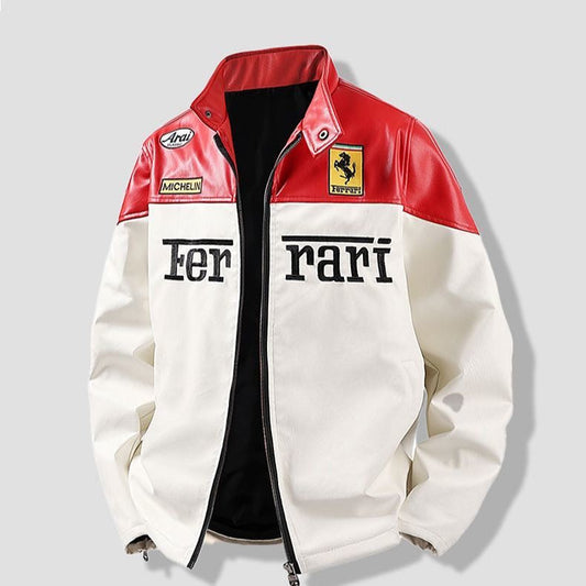 Ferrari White & Red Leather Jacket | Maison FERAÏA Luxe Edition