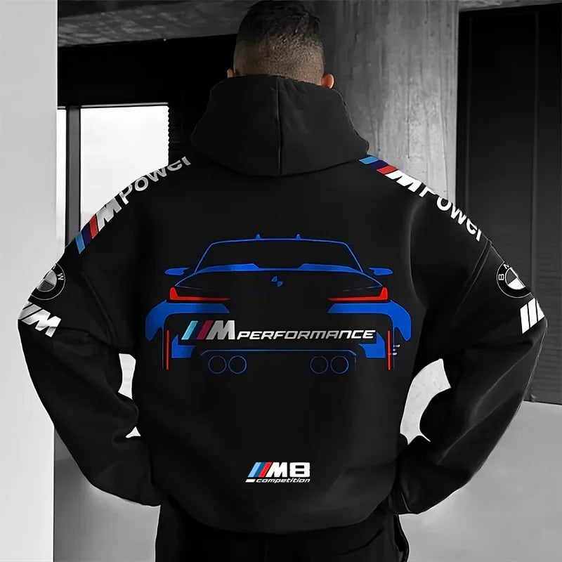BMW Hoodie in India by Grantiro – Unisex sustainable cotton hoodie with a sleek design and reflector accents.