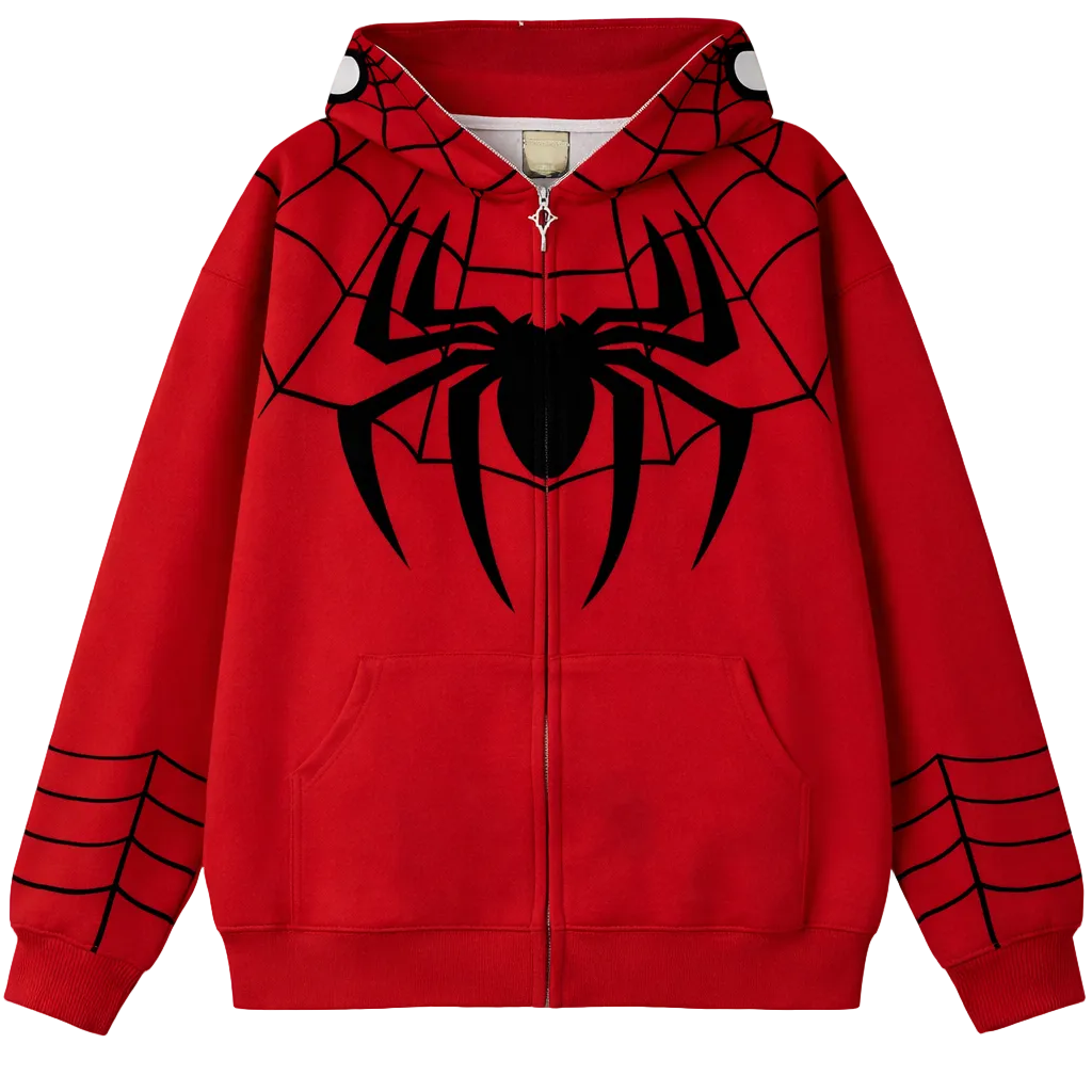 Spider Web Zip-Up Hoodie — Crimson / Black (Limited Edition)