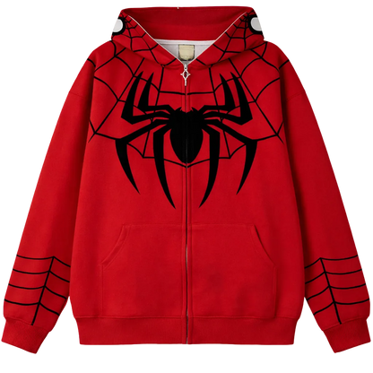 Spider Web Zip-Up Hoodie — Crimson / Black (Limited Edition)