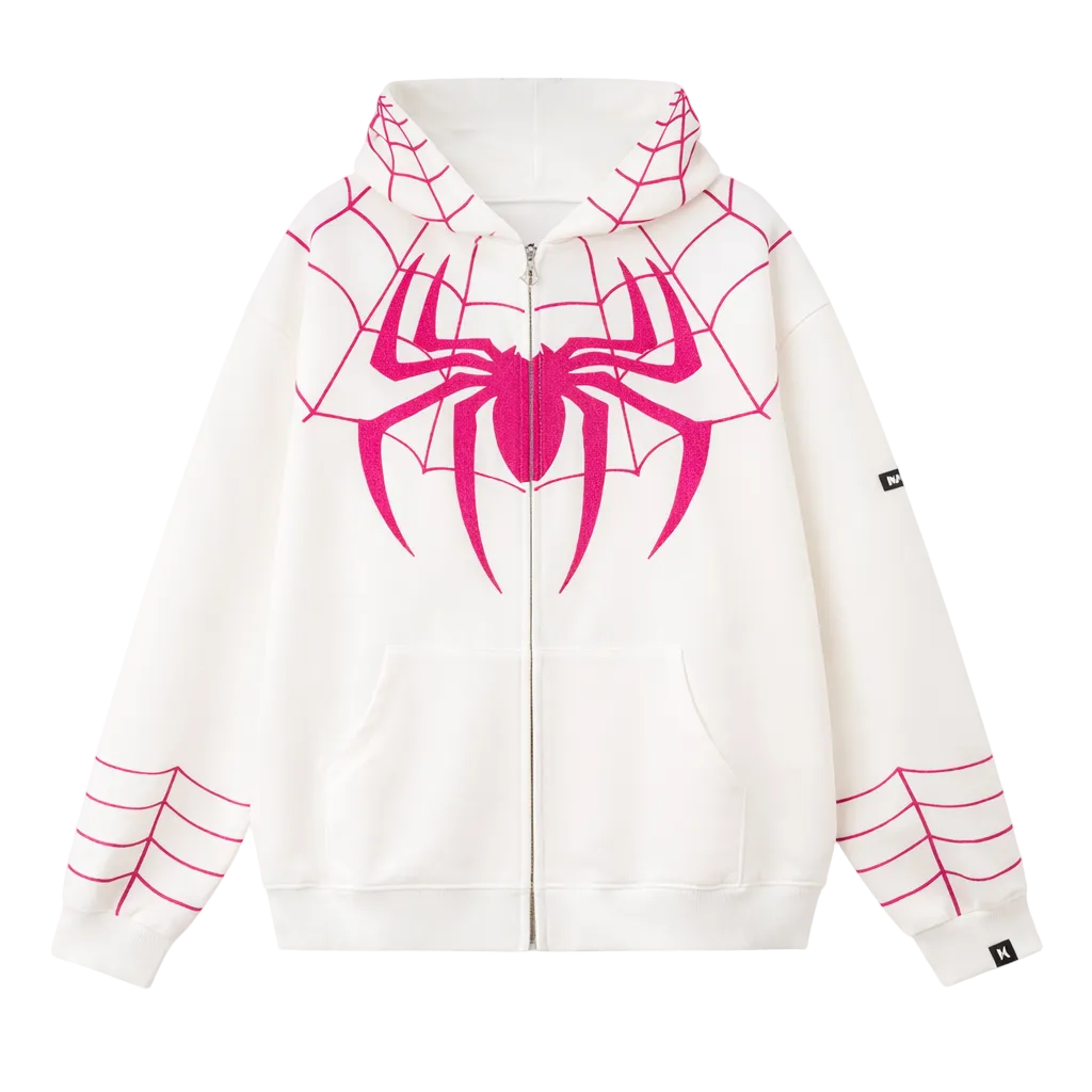 Spider Web Zip-Up Hoodie — Ivory / Rose (Limited Edition)