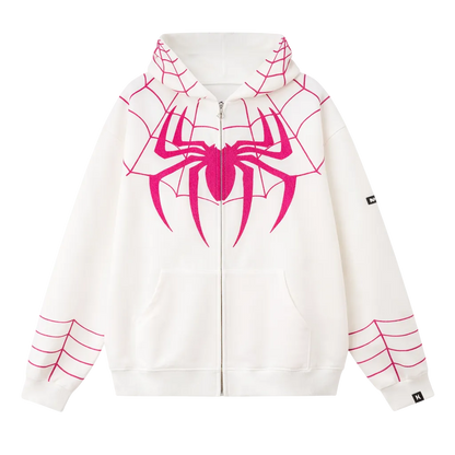 Spider Web Zip-Up Hoodie — Ivory / Rose (Limited Edition)