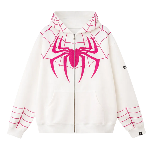 Spider Web Zip-Up Hoodie — Ivory / Rose (Limited Edition)