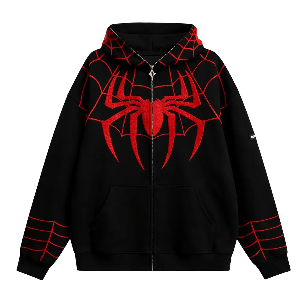 Spider Web Zip-Up Hoodie - Black -(Limited Edition)