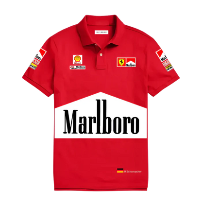 Grantiro F1 x Marlboro polo in India – premium unisex motorsport polo inspired by classic Formula 1 racing heritage.